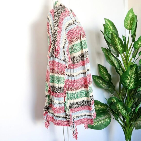 Maje Missy Multicolor Stripe Fringe Knit Long Sleeve Open Front Cardigan Small S - Picture 6 of 15
